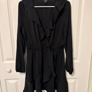 Express Black Ruffled Long Sleeve Dress
